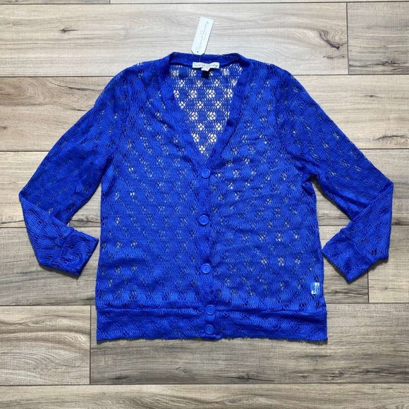 French Laundry Sweaters - French Laundry Womens Open Knit Button Front Cardigan Size 14/16 Royal‎ Blue